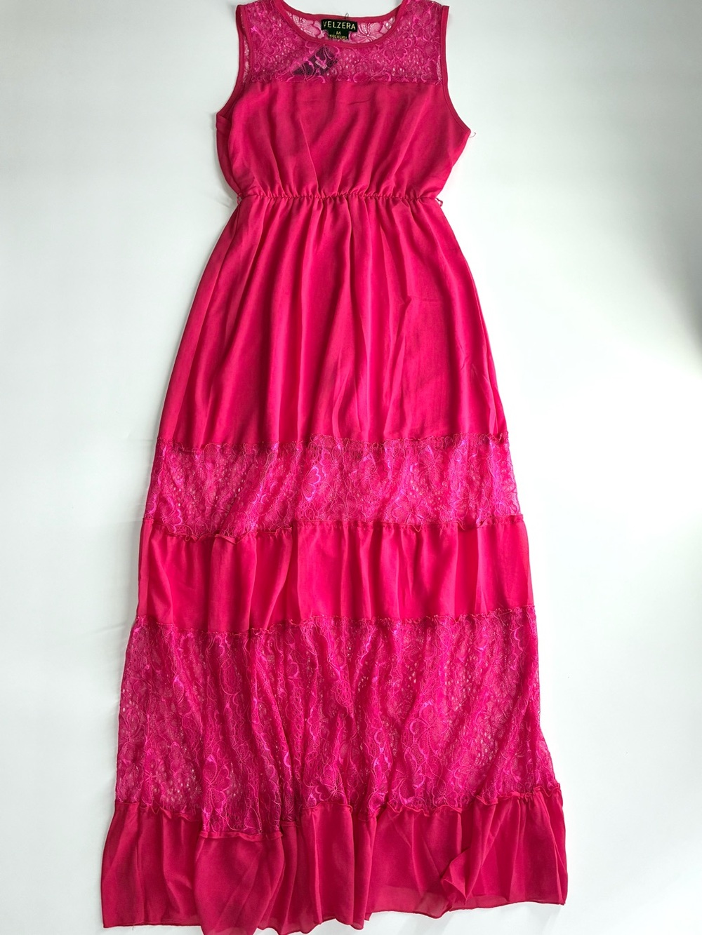 Velzera Hot Pink Sleeveless Lace-Panel Maxi Dress